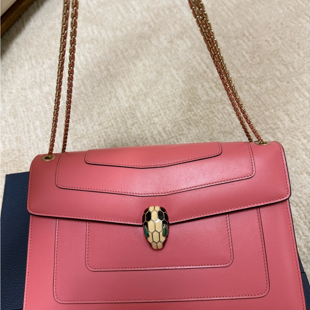 Bulgari Pink and Navy Shoulder Bag with Gold Accents